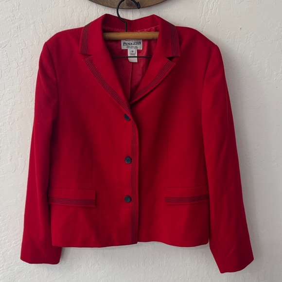 Pendleton Jackets & Blazers - Pendleton Red 100% Wool Blazer Jacket 16 Button Up Navy Lined Embroidered